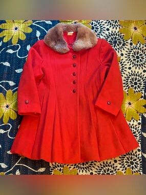 Vintage Sears Honeysuckle Girls 60s Red Princess Coat | Girls Large| Made in USA
